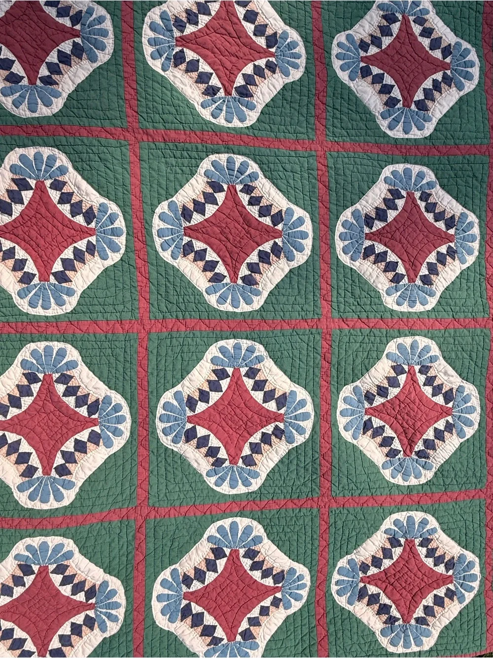 Vintage Bob Timberlake, Red & Blue Patchwork Quilt - 75” x 60”
